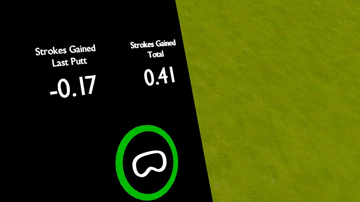 The strokes gained readout after a putt: minus 0.17 for the last putt, plus 0.41 for the session.